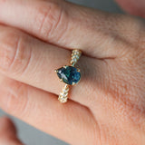 2.01ct Untreated Teal Pear Sapphire Low Profile 5 Prong Vine Solitaire with Diamonds in 14k Yellow Gold