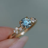 1.01ct Light Teal Montana Sapphire and Diamond Starry Night Low Profile Solitaire in 14k Yellow Gold