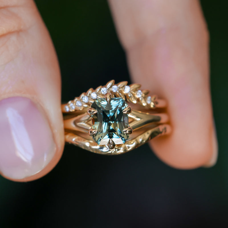 2.07ct Radiant Cut Untreated Tanzanian Sapphire Low Profile Six Prong Split Shank Solitaire in 14k Yellow Gold