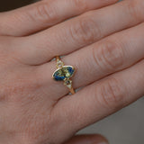 1.85ct Parti Australian Fantasy Cut Sapphire and White Australian Kite Sapphire Antique Milgrain Three Stone Low Profile Ring in 18k Yellow Gold