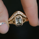 1.36ct Unique Cushion Cut Grey Champagne Diamond Split Shank Bezel Set Ring in 14k Yellow Gold