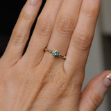 0.74ct Untreated Round Teal Australian Sapphire Low Profile Compass Set 4 Prong Solitaire in 14k Yellow Gold