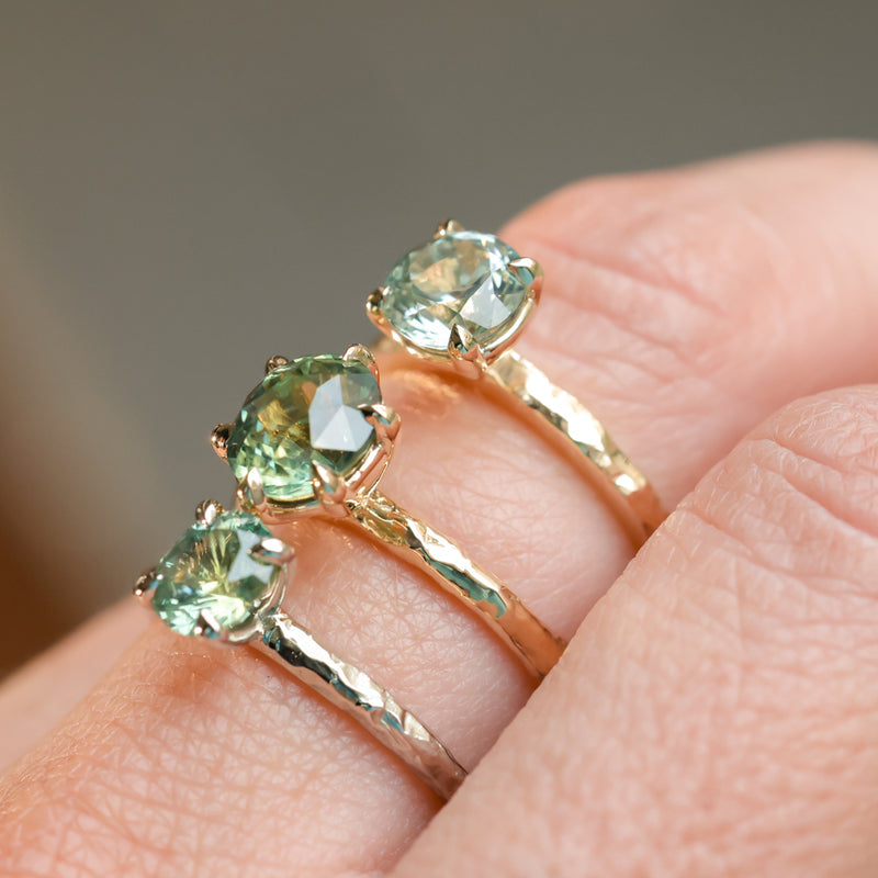 1.44ct Round Precision Cut Montana Sapphire Flat Band 4 Prong Solitaire Evergreen Ring in 14k Yellow Gold