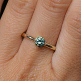 0.74ct Untreated Round Teal Australian Sapphire Low Profile Compass Set 4 Prong Solitaire in 14k Yellow Gold