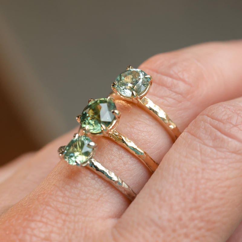 2.0ct Oval Untreated Green Parti Madagascar Sapphire Six Prong Evergreen Solitaire in 14k Yellow Gold