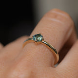 0.74ct Untreated Round Teal Australian Sapphire Low Profile Compass Set 4 Prong Solitaire in 14k Yellow Gold