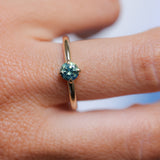 0.74ct Untreated Round Teal Australian Sapphire Low Profile Compass Set 4 Prong Solitaire in 14k Yellow Gold