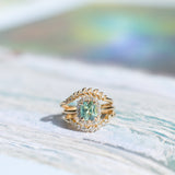 1.53ct Parti Cushion Untreated Madagascar Sapphire Antique-Style Diamond Halo Ring in 14k Yellow Gold