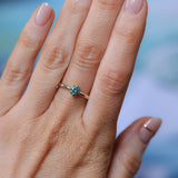 0.74ct Untreated Round Teal Australian Sapphire Low Profile Compass Set 4 Prong Solitaire in 14k Yellow Gold