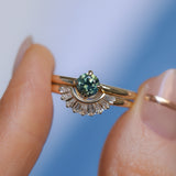 0.74ct Untreated Round Teal Australian Sapphire Low Profile Compass Set 4 Prong Solitaire in 14k Yellow Gold