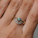 0.74ct Untreated Round Teal Australian Sapphire Low Profile Compass Set 4 Prong Solitaire in 14k Yellow Gold