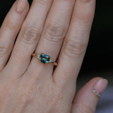 1.65ct Cushion Cut Untreated Madagascar Parti Sapphire and Light Blue Sapphire Low Profile East-West Ring in 14k Yellow Gold