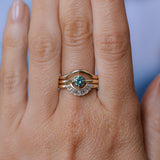 0.74ct Untreated Round Teal Australian Sapphire Low Profile Compass Set 4 Prong Solitaire in 14k Yellow Gold