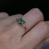 1.65ct Cushion Cut Untreated Madagascar Parti Sapphire and Light Blue Sapphire Low Profile East-West Ring in 14k Yellow Gold