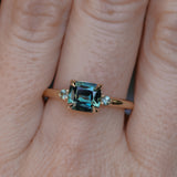 1.65ct Cushion Cut Untreated Madagascar Parti Sapphire and Light Blue Sapphire Low Profile East-West Ring in 14k Yellow Gold