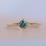 0.74ct Untreated Round Teal Australian Sapphire Low Profile Compass Set 4 Prong Solitaire in 14k Yellow Gold