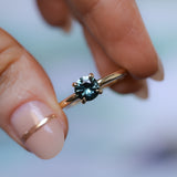 0.98ct Round Madagascar Teal Sapphire Low Profile 4 Prong Solitaire in 14k Yellow Gold