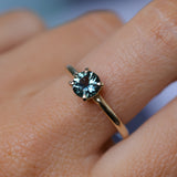 0.98ct Round Madagascar Teal Sapphire Low Profile 4 Prong Solitaire in 14k Yellow Gold