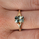 2.07ct Radiant Cut Untreated Tanzanian Sapphire Low Profile Six Prong Split Shank Solitaire in 14k Yellow Gold