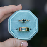 1.65ct Cushion Cut Untreated Madagascar Parti Sapphire and Light Blue Sapphire Low Profile East-West Ring in 14k Yellow Gold