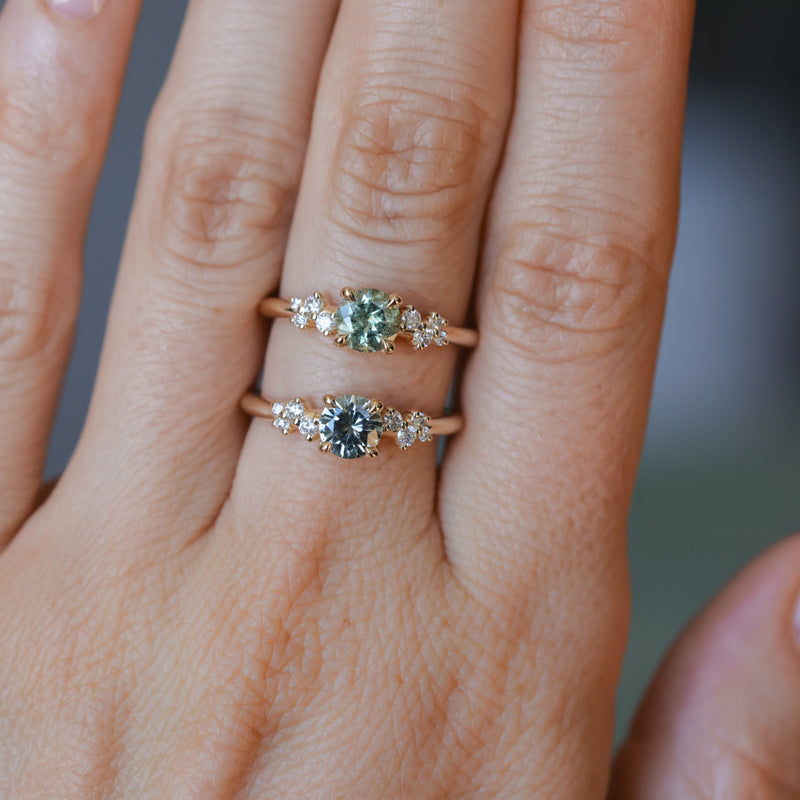 0.72ct Green Tanzanian Sapphire and Diamond Starry Night Low Profile Solitaire in 14k Yellow Gold