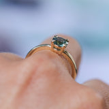 0.98ct Round Madagascar Teal Sapphire Low Profile 4 Prong Solitaire in 14k Yellow Gold