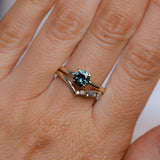 0.98ct Round Madagascar Teal Sapphire Low Profile 4 Prong Solitaire in 14k Yellow Gold