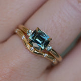 1.65ct Cushion Cut Untreated Madagascar Parti Sapphire and Light Blue Sapphire Low Profile East-West Ring in 14k Yellow Gold