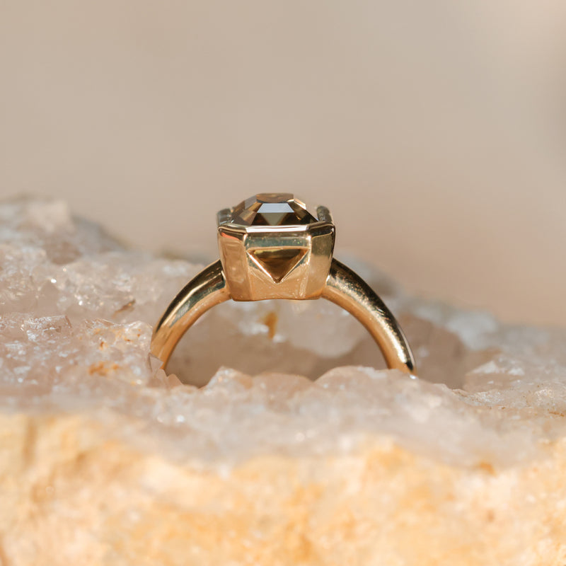 2.60ct Multicolor Emerald Cut Sapphire Low Profile Bezel Ring in 14k Yellow Gold