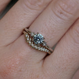0.90ct Round Steely Blue Green Montana Sapphire and Princess Cut Diamond Rapids Low Profile Ring in 14k White Gold
