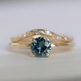0.98ct Round Madagascar Teal Sapphire Low Profile 4 Prong Solitaire in 14k Yellow Gold
