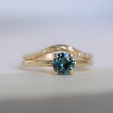 0.98ct Round Madagascar Teal Sapphire Low Profile 4 Prong Solitaire in 14k Yellow Gold