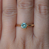 0.78ct Round Seafoam Teal Green Montana Sapphire Four Prong Lotus Solitaire in 14k Yellow Gold