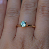 0.78ct Round Seafoam Teal Green Montana Sapphire Four Prong Lotus Solitaire in 14k Yellow Gold