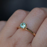 0.78ct Round Seafoam Teal Green Montana Sapphire Four Prong Lotus Solitaire in 14k Yellow Gold