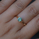 0.78ct Round Seafoam Teal Green Montana Sapphire Four Prong Lotus Solitaire in 14k Yellow Gold