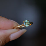 0.78ct Round Seafoam Teal Green Montana Sapphire Four Prong Lotus Solitaire in 14k Yellow Gold