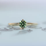 0.67ct Untreated Round Australian Parti Green Sapphire Low Profile Compass Set 4 Prong Solitaire in 14k Yellow Gold
