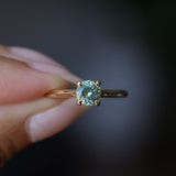 0.78ct Round Seafoam Teal Green Montana Sapphire Four Prong Lotus Solitaire in 14k Yellow Gold