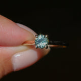 0.78ct Round Seafoam Teal Green Montana Sapphire Four Prong Lotus Solitaire in 14k Yellow Gold