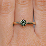 0.67ct Untreated Round Australian Parti Green Sapphire Low Profile Compass Set 4 Prong Solitaire in 14k Yellow Gold