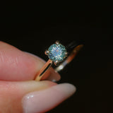 0.78ct Round Seafoam Teal Green Montana Sapphire Four Prong Lotus Solitaire in 14k Yellow Gold