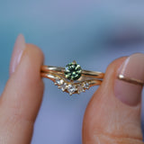0.67ct Untreated Round Australian Parti Green Sapphire Low Profile Compass Set 4 Prong Solitaire in 14k Yellow Gold