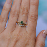 0.67ct Untreated Round Australian Parti Green Sapphire Low Profile Compass Set 4 Prong Solitaire in 14k Yellow Gold