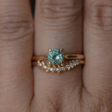 0.78ct Round Seafoam Teal Green Montana Sapphire Four Prong Lotus Solitaire in 14k Yellow Gold
