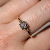 0.68ct Antique Old Mine Cut Diamond and Princess Cut Diamond Rapids Low Profile Ring in 18k Yellow Gold