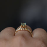 0.78ct Round Seafoam Teal Green Montana Sapphire Four Prong Lotus Solitaire in 14k Yellow Gold