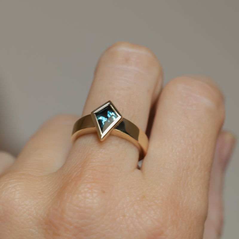 1.27ct Australian Kite Sapphire Bezel Set "Signet" Style Wide Band Solitaire in 14k Yellow Gold