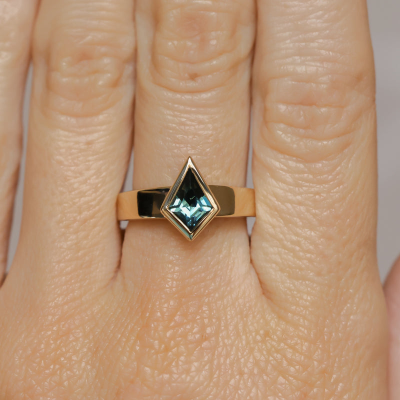 1.27ct Australian Kite Sapphire Bezel Set "Signet" Style Wide Band Solitaire in 14k Yellow Gold