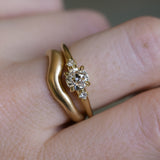 0.68ct Antique Old Mine Cut Diamond and Princess Cut Diamond Rapids Low Profile Ring in 18k Yellow Gold